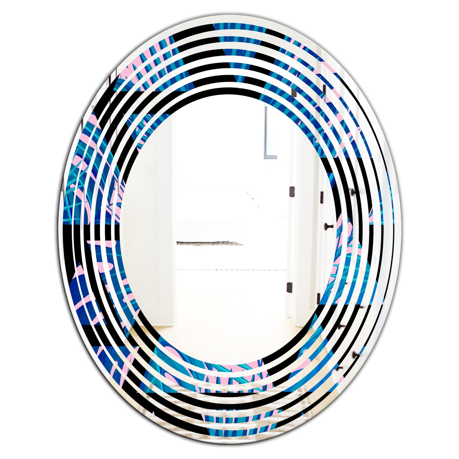 Retro Floral Pattern XIV - Modern Round or Oval Wall Mirror - Wave