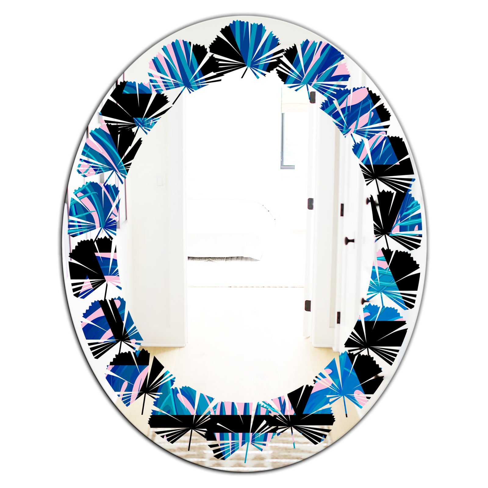 Retro Floral Pattern XIV - Modern Round or Oval Wall Mirror - Leaves