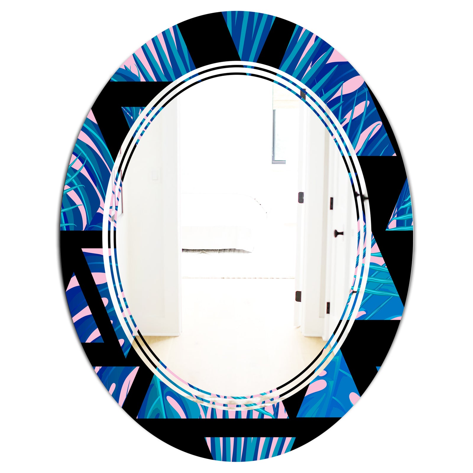 Retro Floral Pattern XIV - Modern Round or Oval Wall Mirror - Triple C