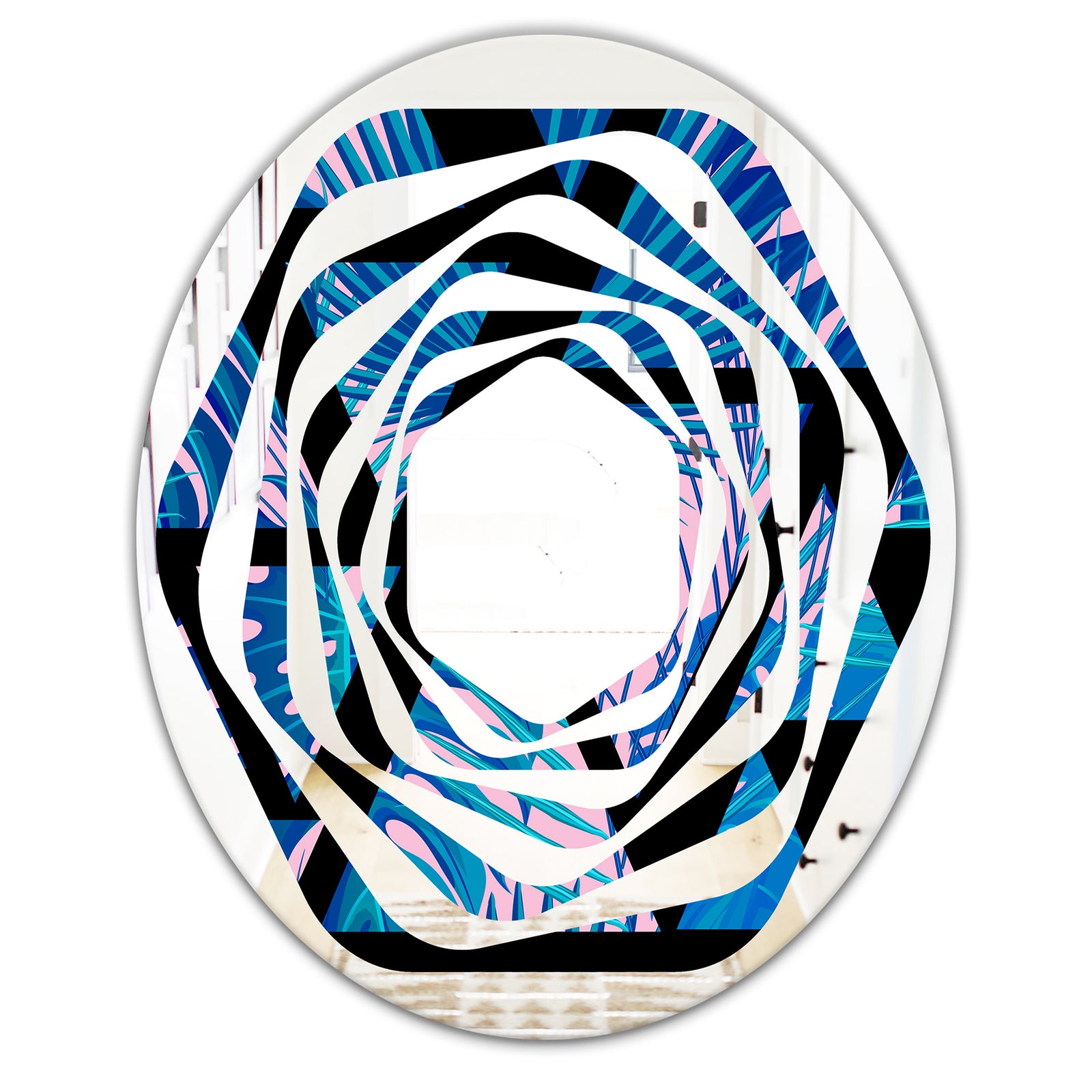 Retro Floral Pattern XIV - Modern Round or Oval Wall Mirror - Whirl