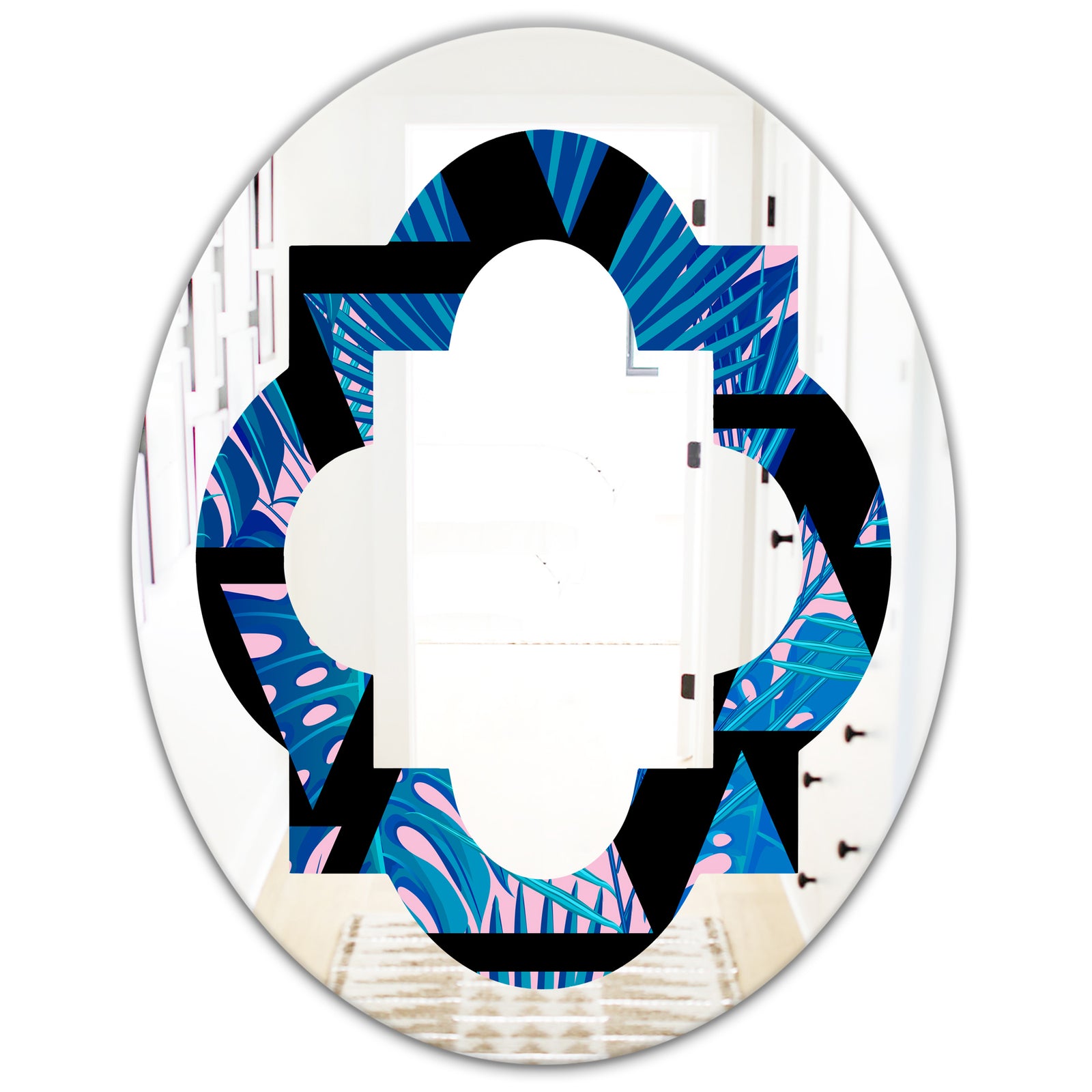 Retro Floral Pattern XIV - Modern Round or Oval Wall Mirror - Quatrefoil
