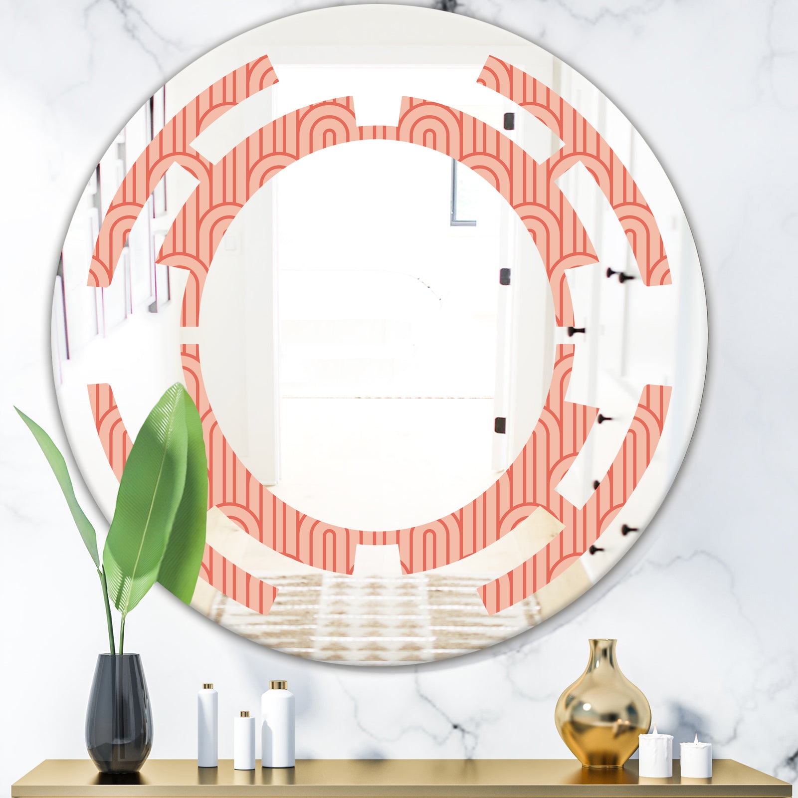 Retro Art Deco Waves II - Modern Round or Oval Wall Mirror - Space
