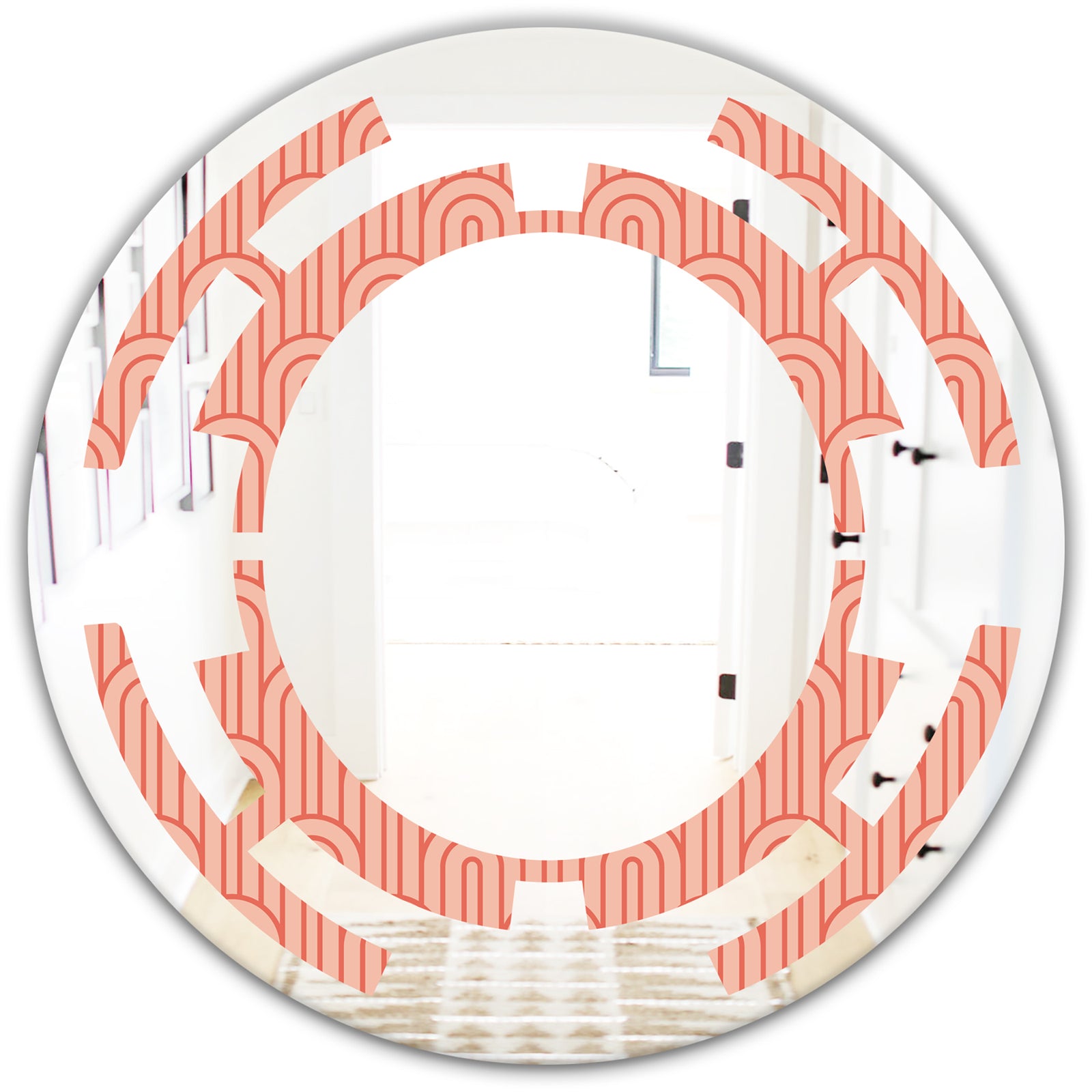 Retro Art Deco Waves II - Modern Round or Oval Wall Mirror - Space