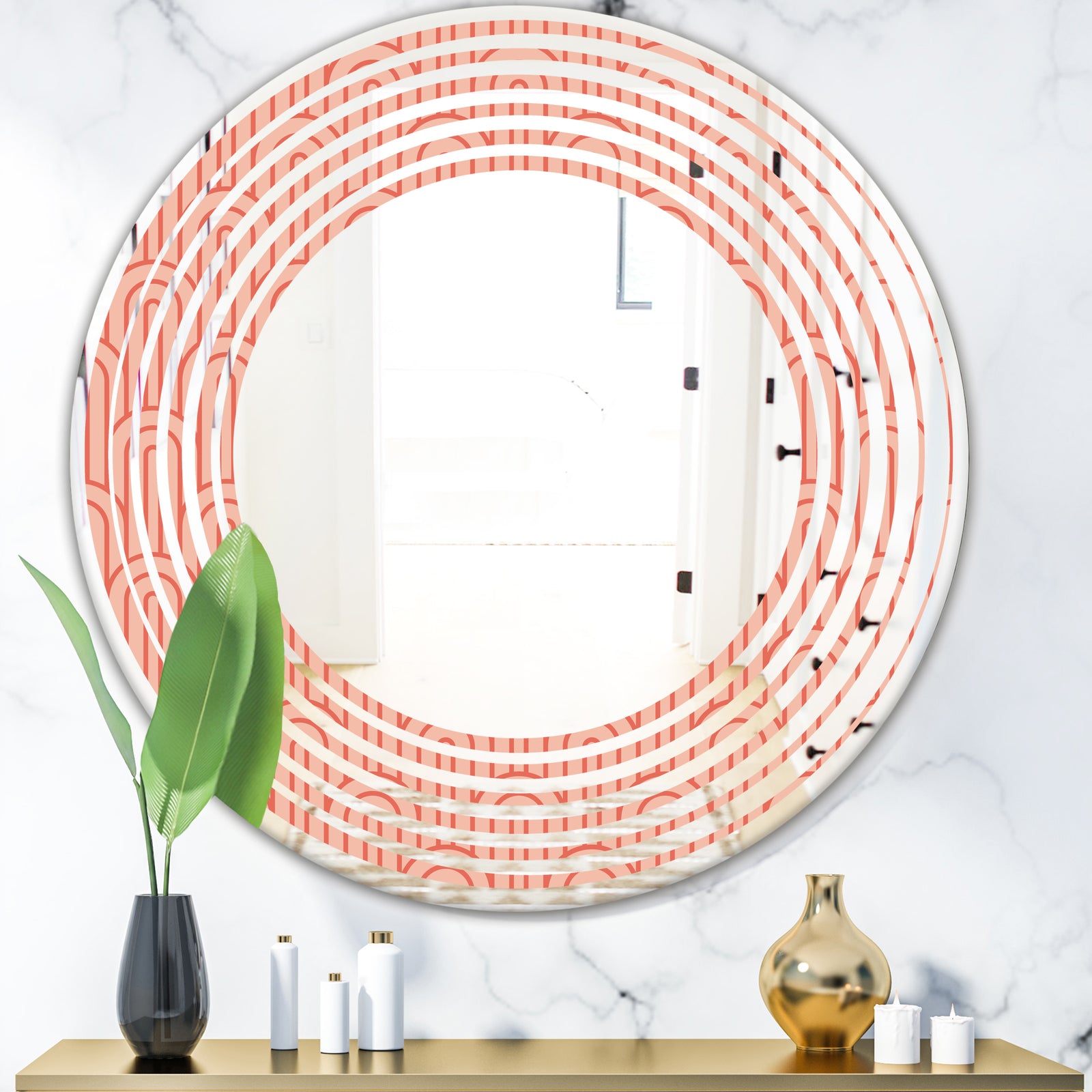 Retro Art Deco Waves II - Modern Round or Oval Wall Mirror - Wave