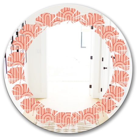 Retro Art Deco Waves II - Modern Round or Oval Wall Mirror - Leaves