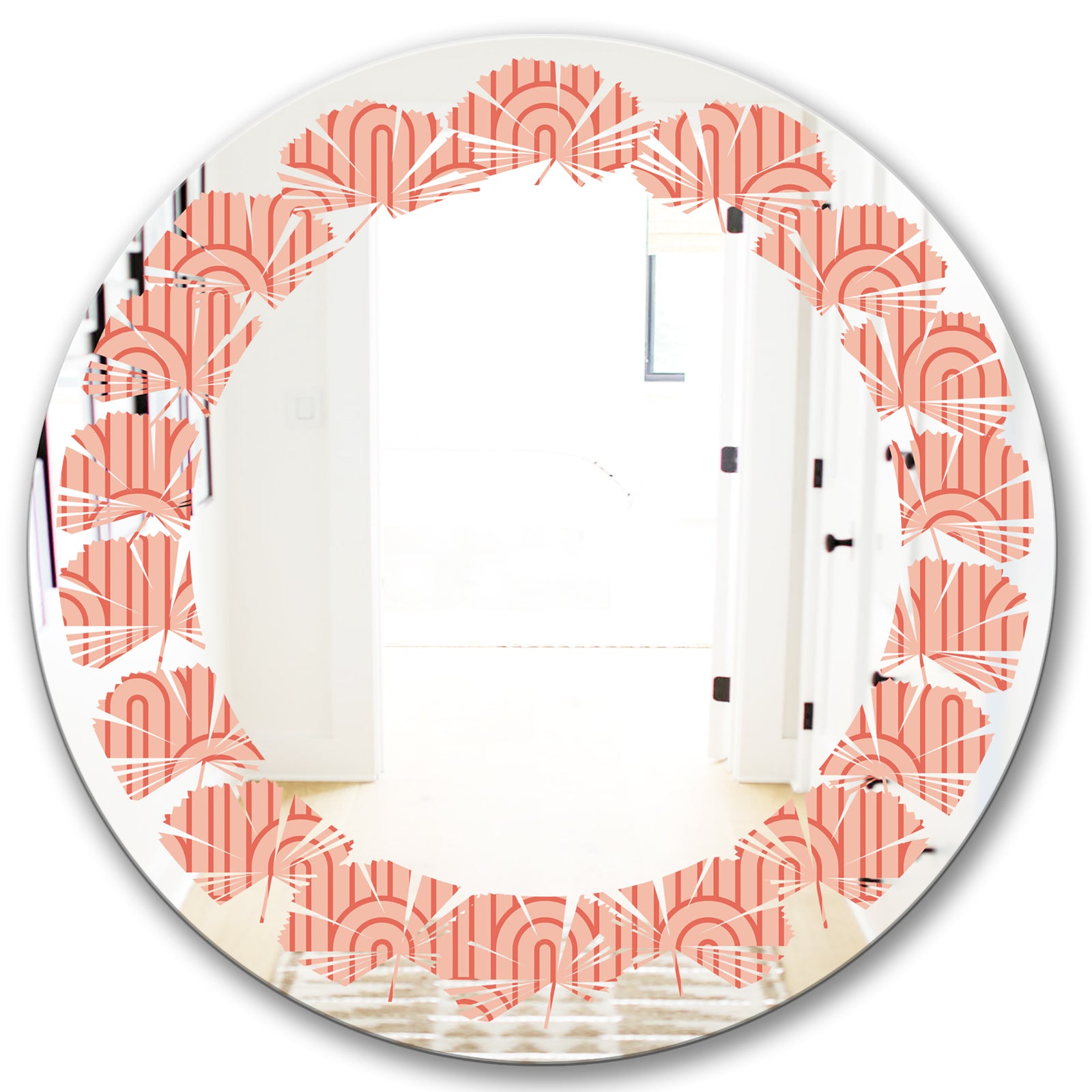 Retro Art Deco Waves II - Modern Round or Oval Wall Mirror - Leaves