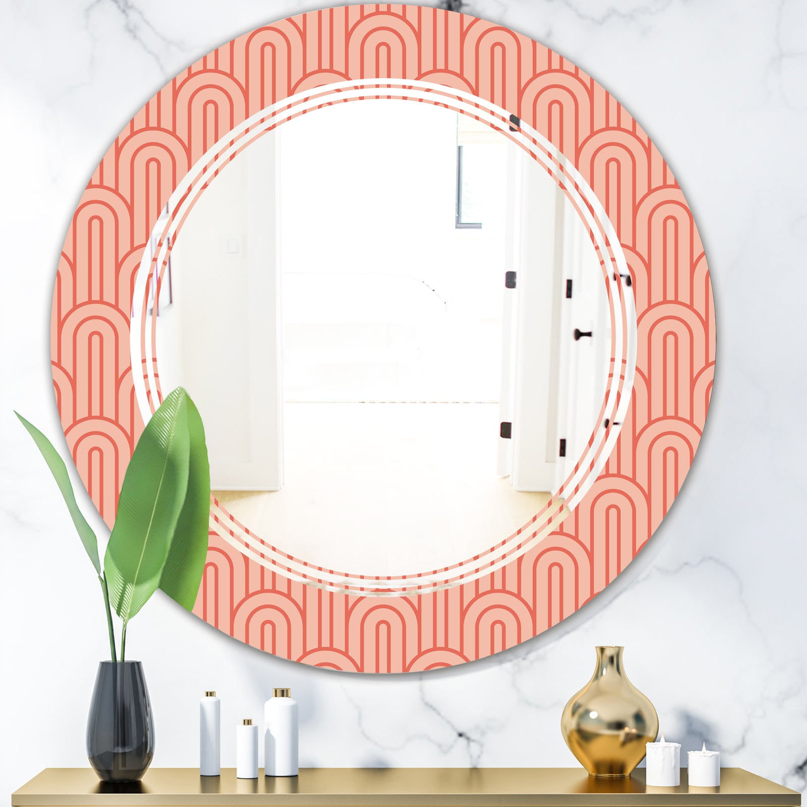 Retro Art Deco Waves II - Modern Round or Oval Wall Mirror - Triple C