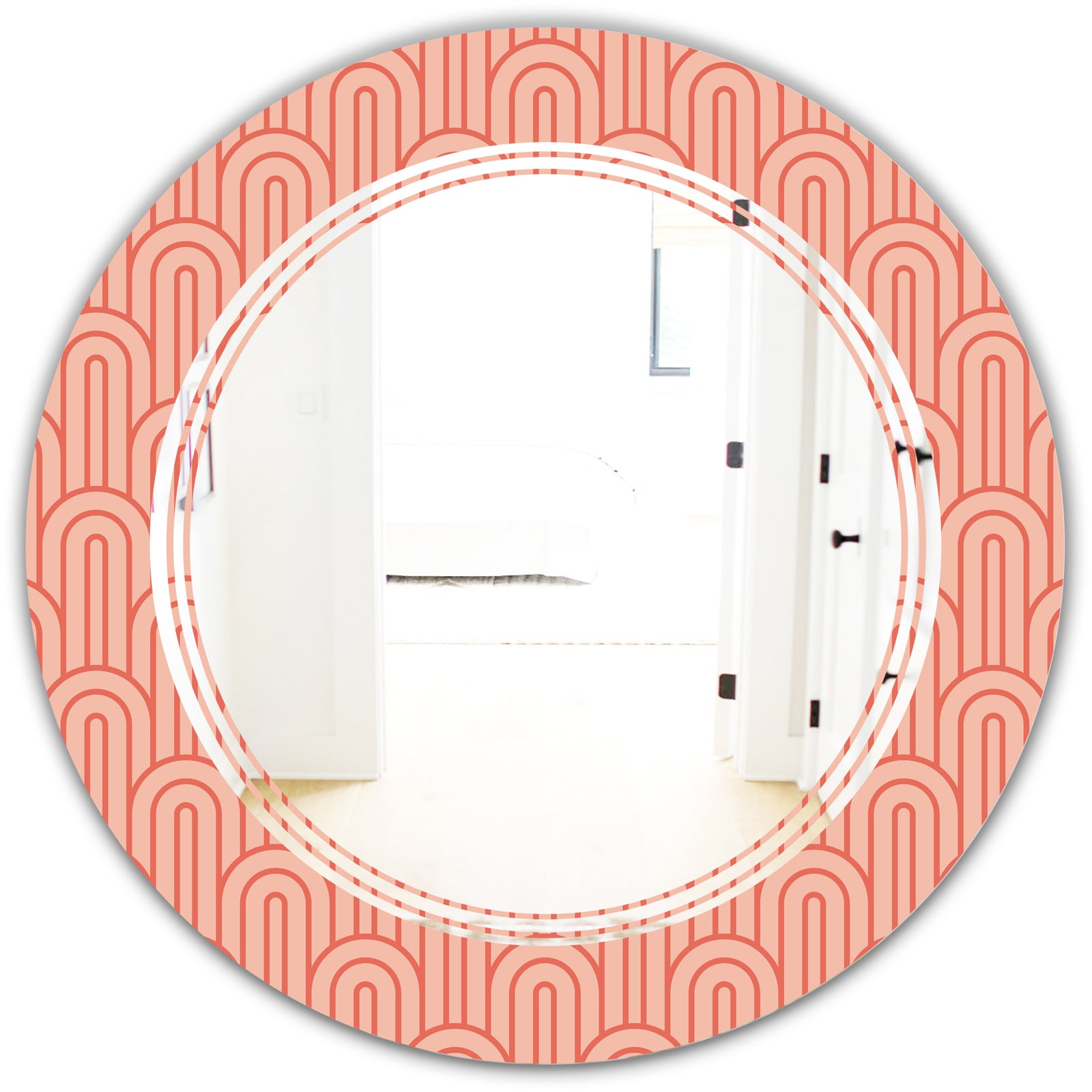 Retro Art Deco Waves II - Modern Round or Oval Wall Mirror - Triple C