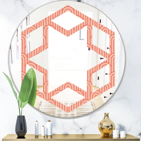Retro Art Deco Waves II - Modern Round or Oval Wall Mirror - Hexagon Star