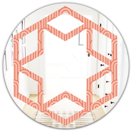 Retro Art Deco Waves II - Modern Round or Oval Wall Mirror - Hexagon Star
