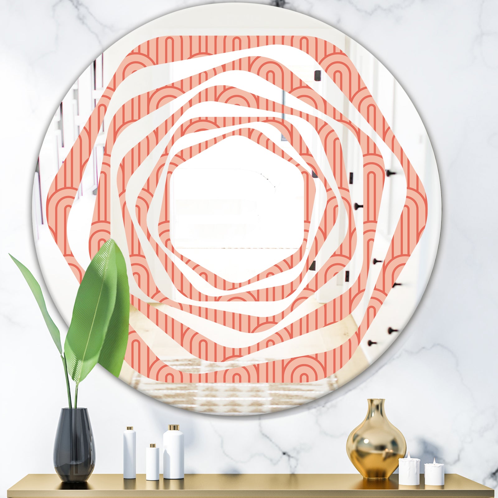 Retro Art Deco Waves II - Modern Round or Oval Wall Mirror - Whirl