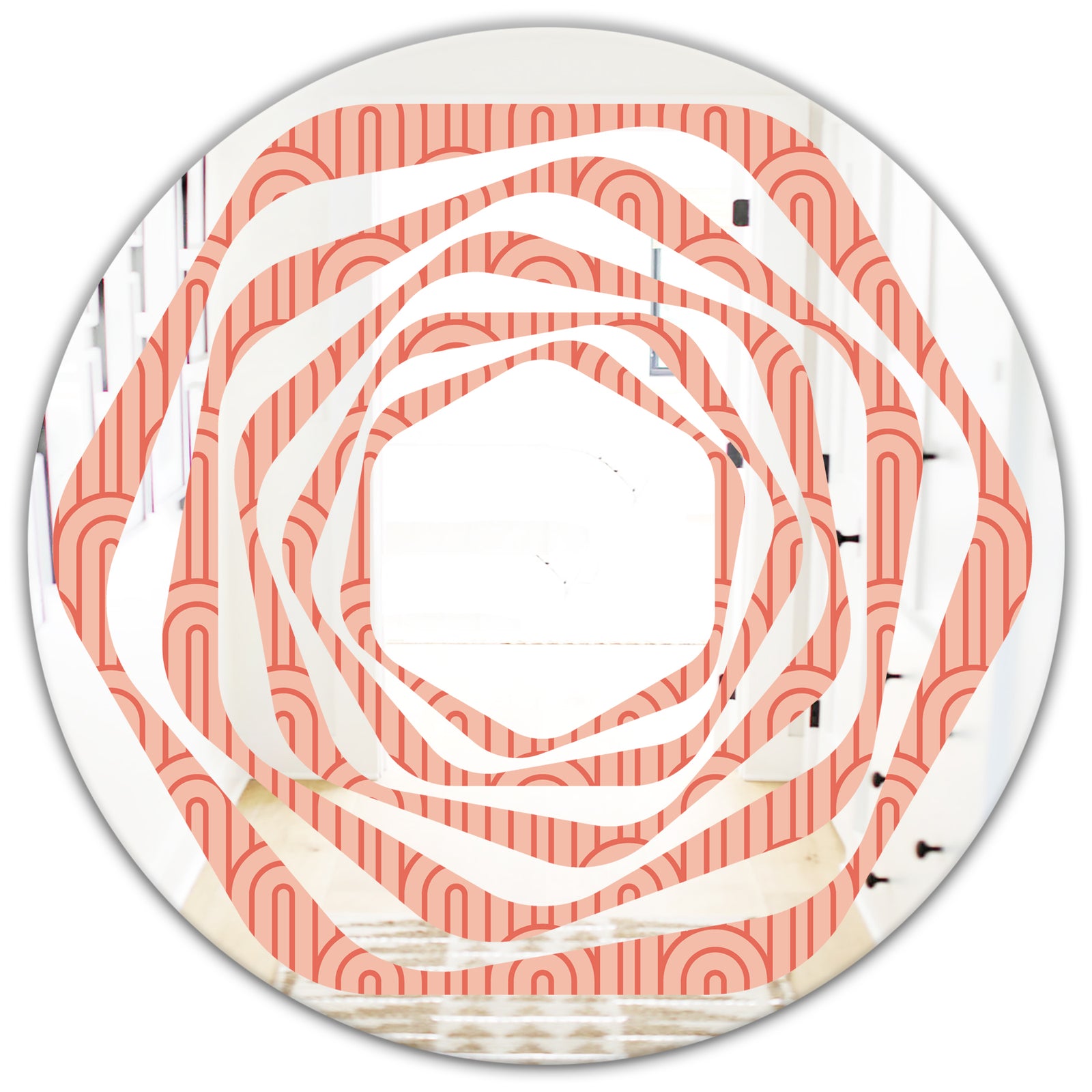 Retro Art Deco Waves II - Modern Round or Oval Wall Mirror - Whirl