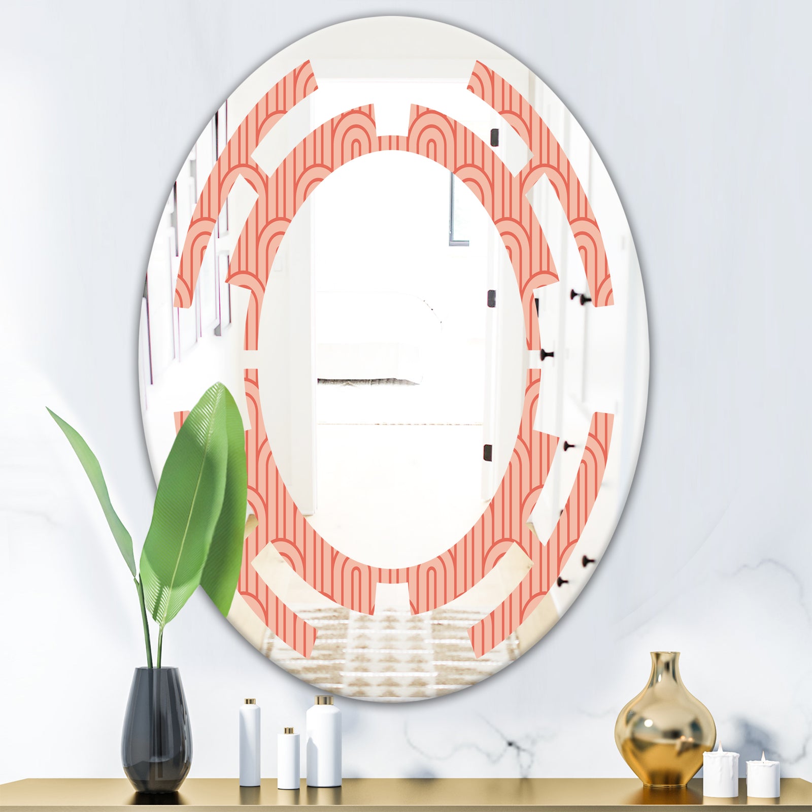 Retro Art Deco Waves II - Modern Round or Oval Wall Mirror - Space