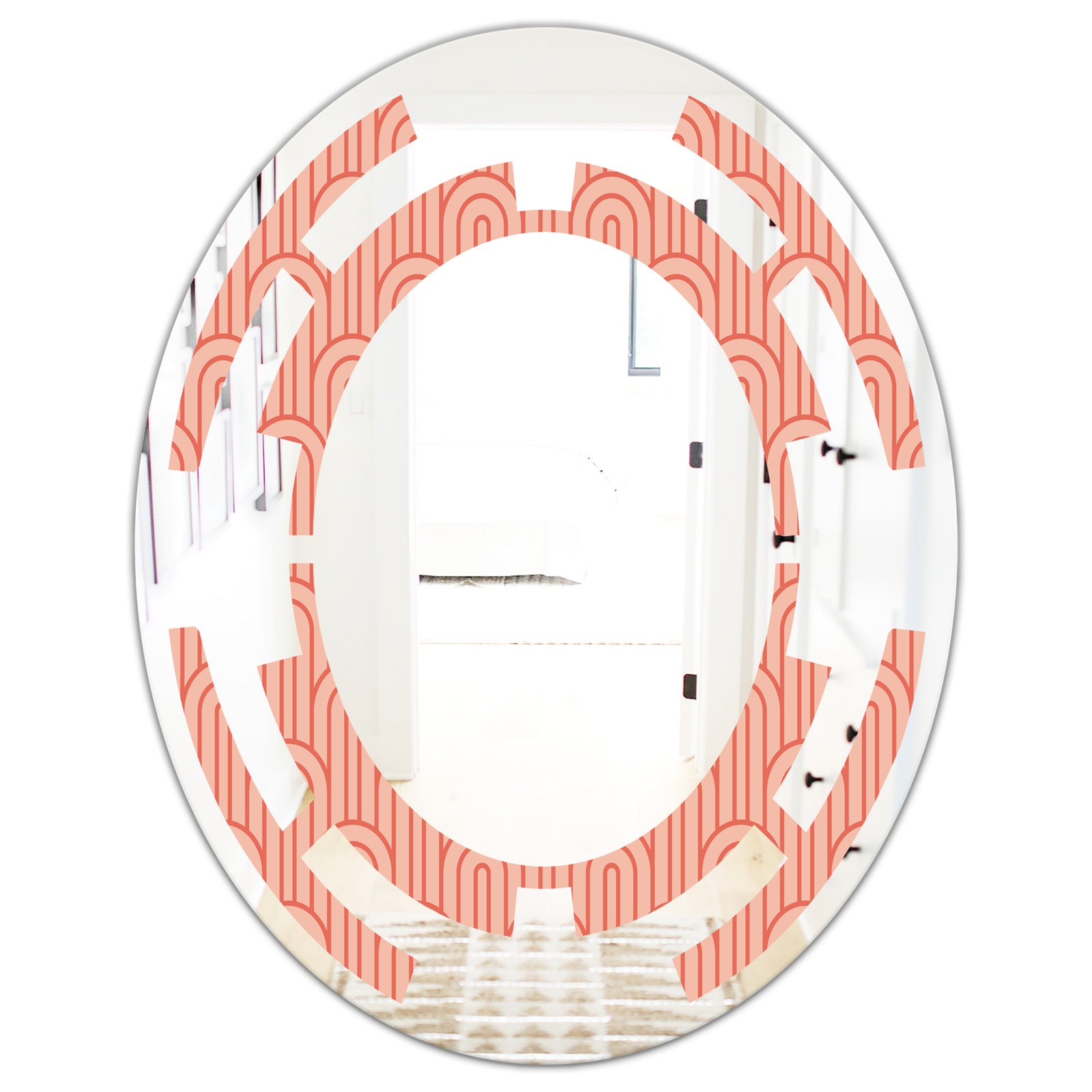Retro Art Deco Waves II - Modern Round or Oval Wall Mirror - Space