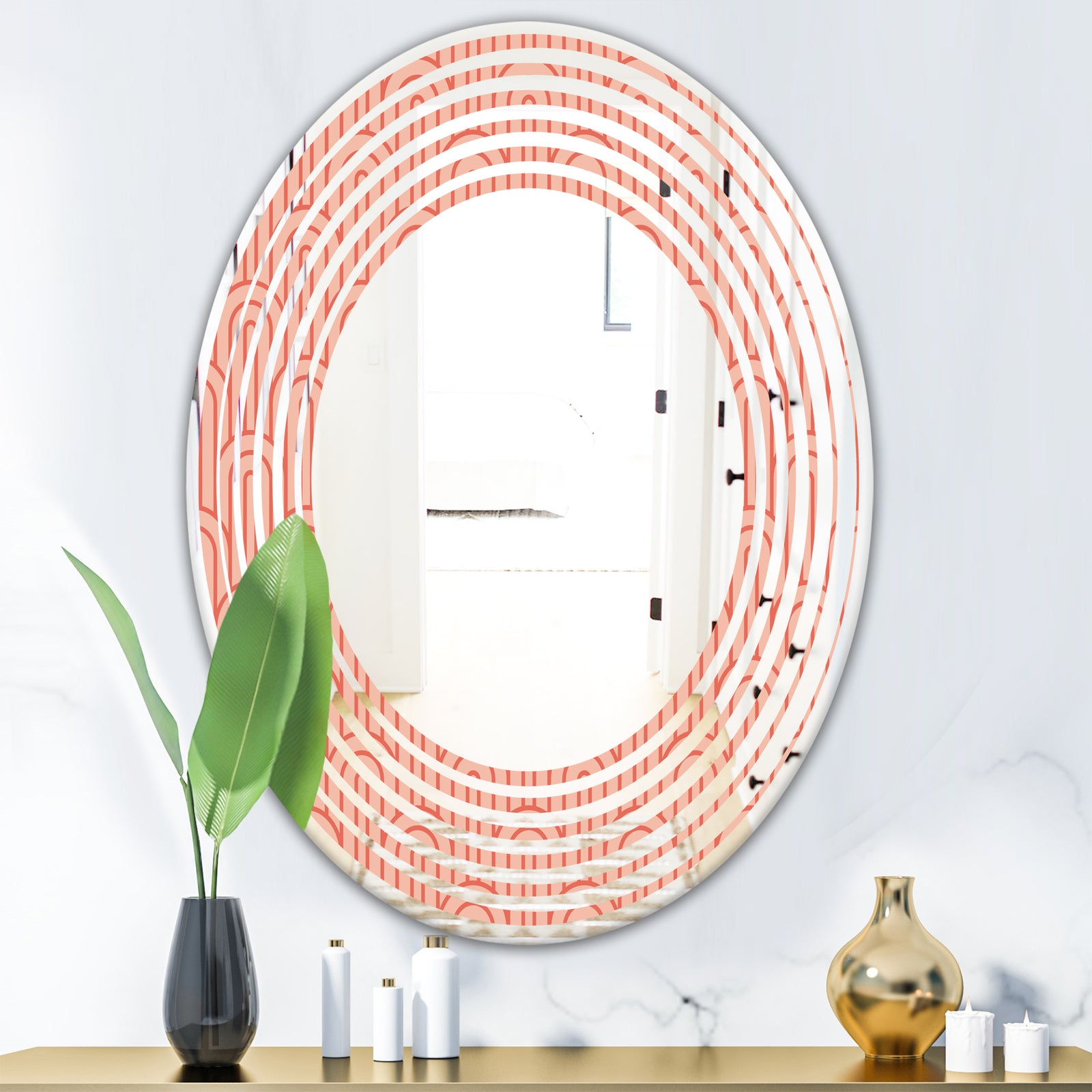 Retro Art Deco Waves II - Modern Round or Oval Wall Mirror - Wave