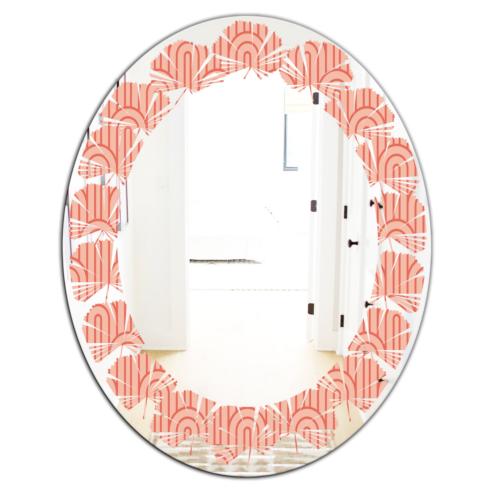 Retro Art Deco Waves II - Modern Round or Oval Wall Mirror - Leaves