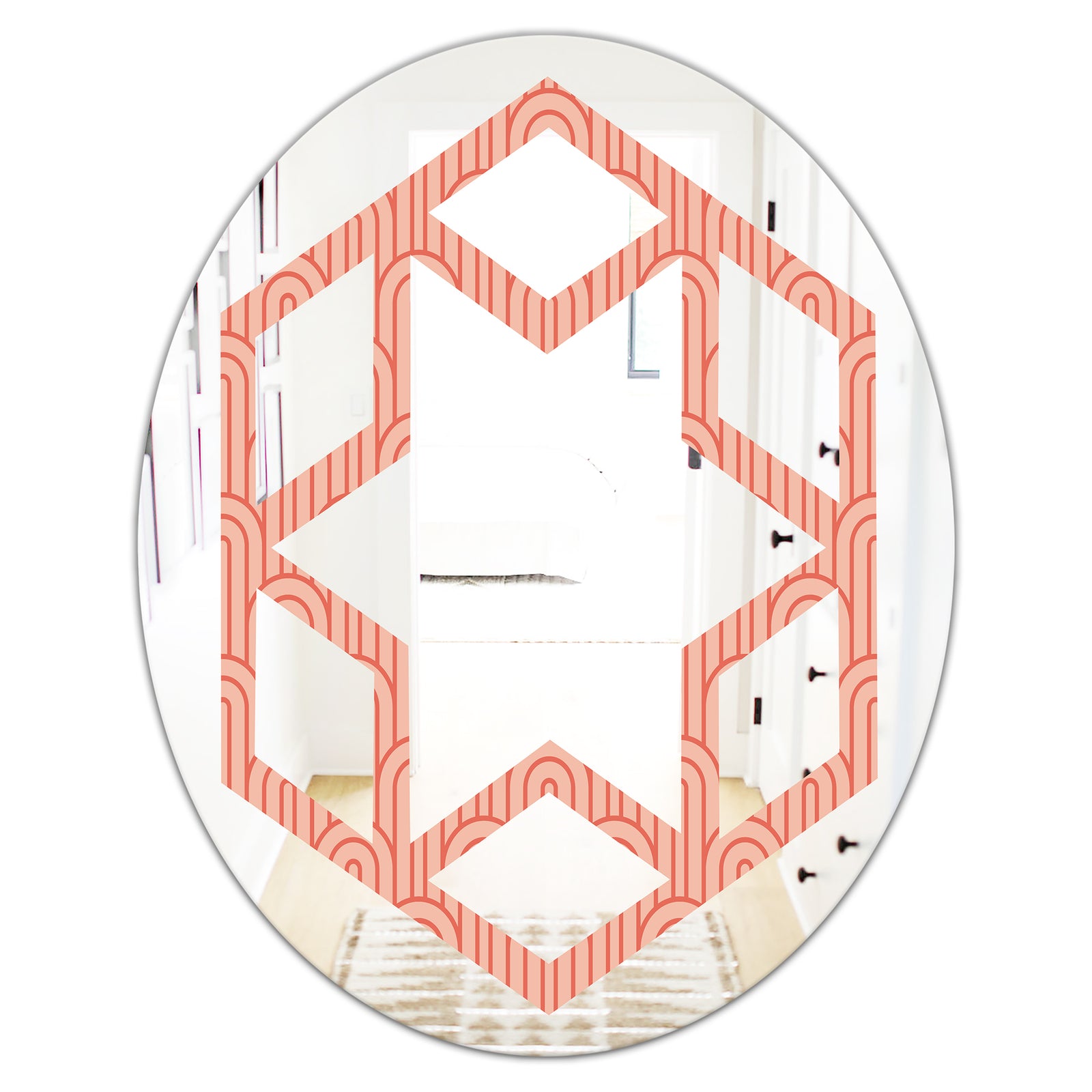 Retro Art Deco Waves II - Modern Round or Oval Wall Mirror - Hexagon Star