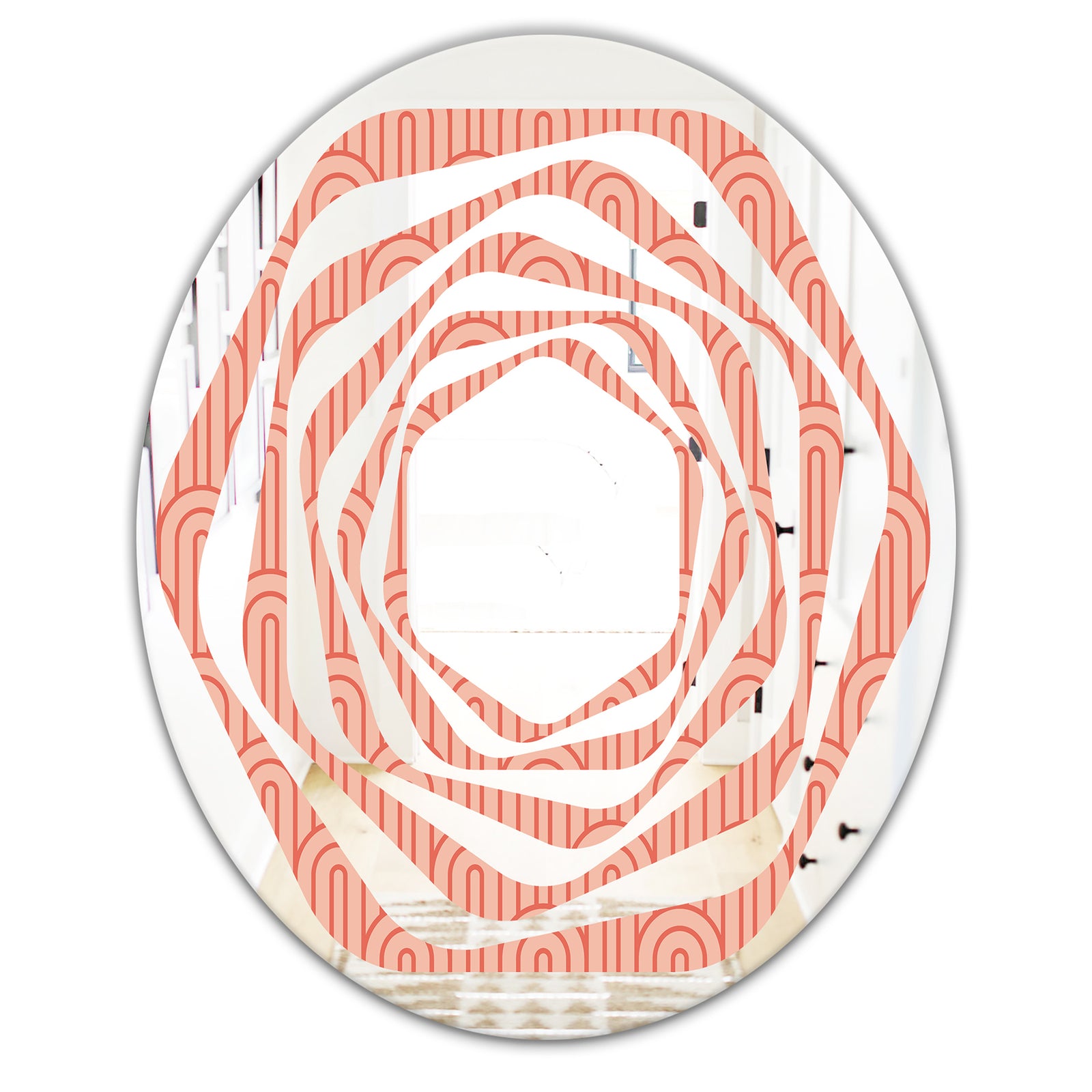 Retro Art Deco Waves II - Modern Round or Oval Wall Mirror - Whirl