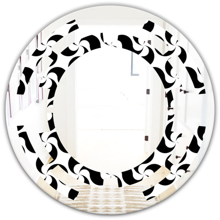 Monochrome Geometric Pattern IV - Modern Round or Oval Wall Mirror - Space