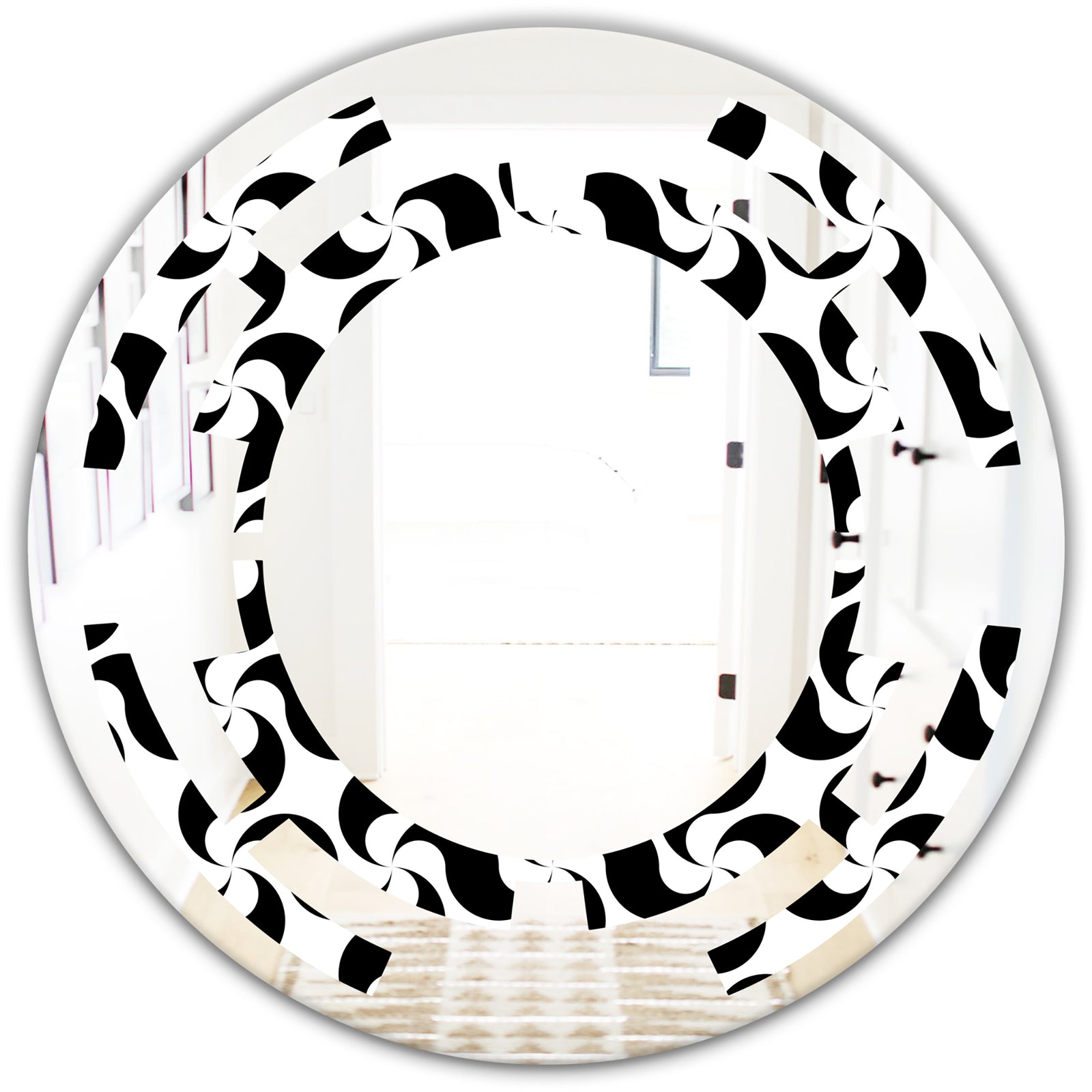 Monochrome Geometric Pattern IV - Modern Round or Oval Wall Mirror - Space