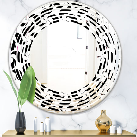 Monochrome Geometric Pattern IV - Modern Round or Oval Wall Mirror - Wave