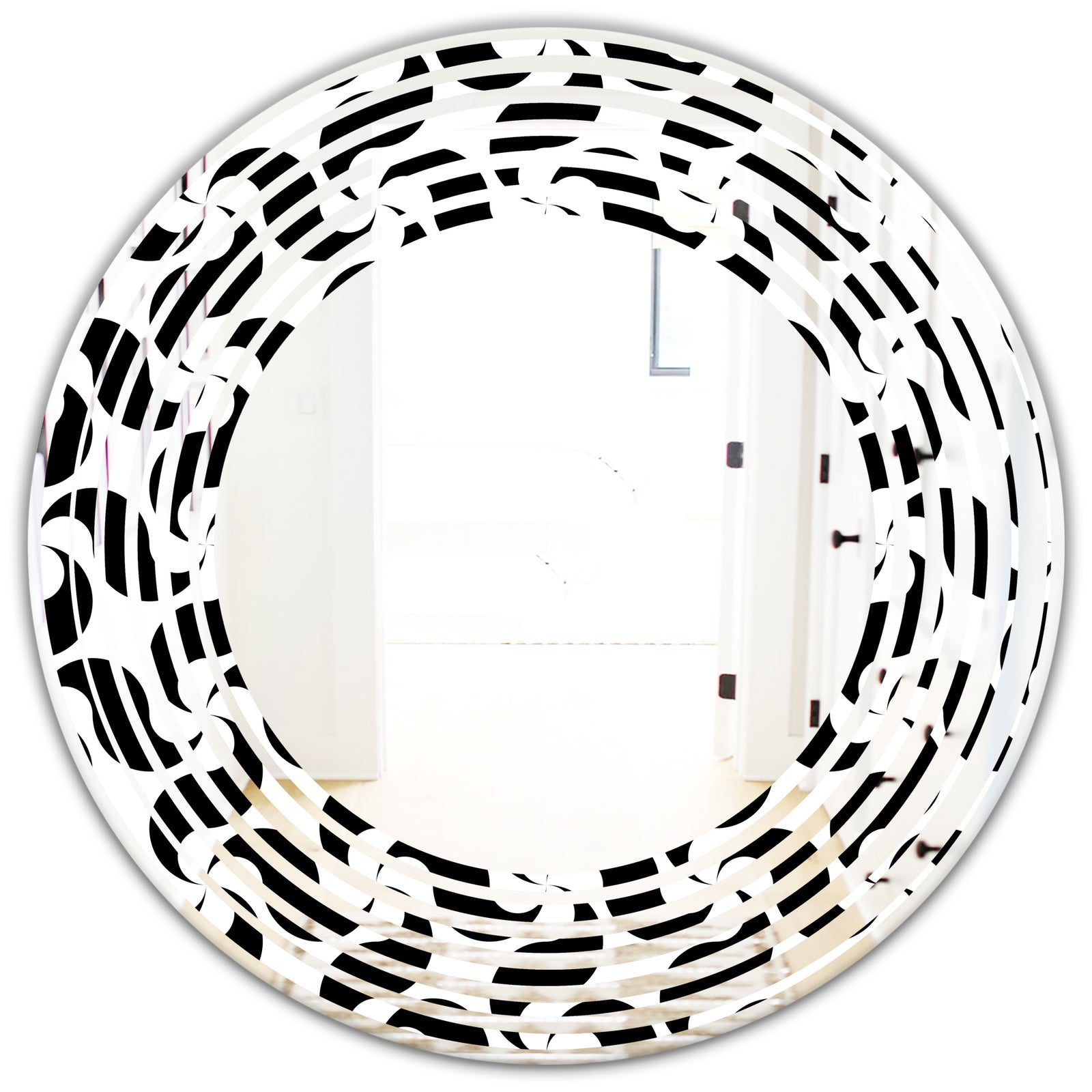Monochrome Geometric Pattern IV - Modern Round or Oval Wall Mirror - Wave