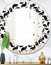 Monochrome Geometric Pattern IV - Modern Round or Oval Wall Mirror - Leaves