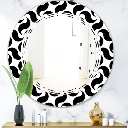 Monochrome Geometric Pattern IV - Modern Round or Oval Wall Mirror - Triple C