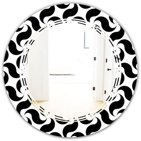 Monochrome Geometric Pattern IV - Modern Round or Oval Wall Mirror - Triple C