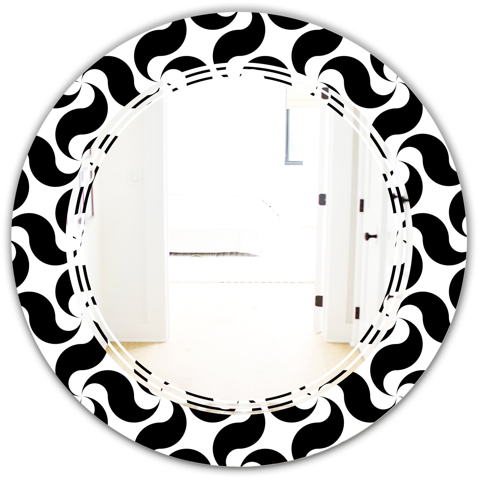 Monochrome Geometric Pattern IV - Modern Round or Oval Wall Mirror - Triple C