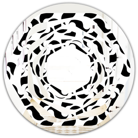 Monochrome Geometric Pattern IV - Modern Round or Oval Wall Mirror - Whirl