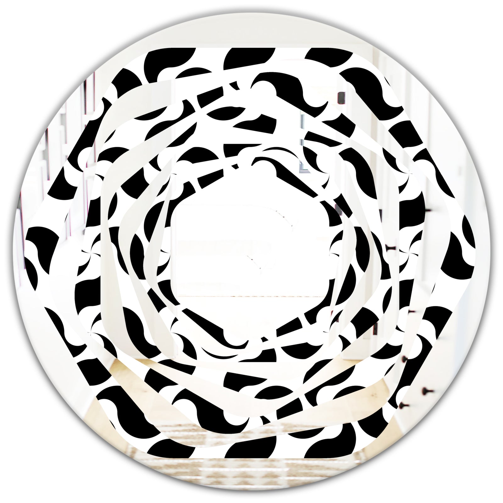 Monochrome Geometric Pattern IV - Modern Round or Oval Wall Mirror - Whirl