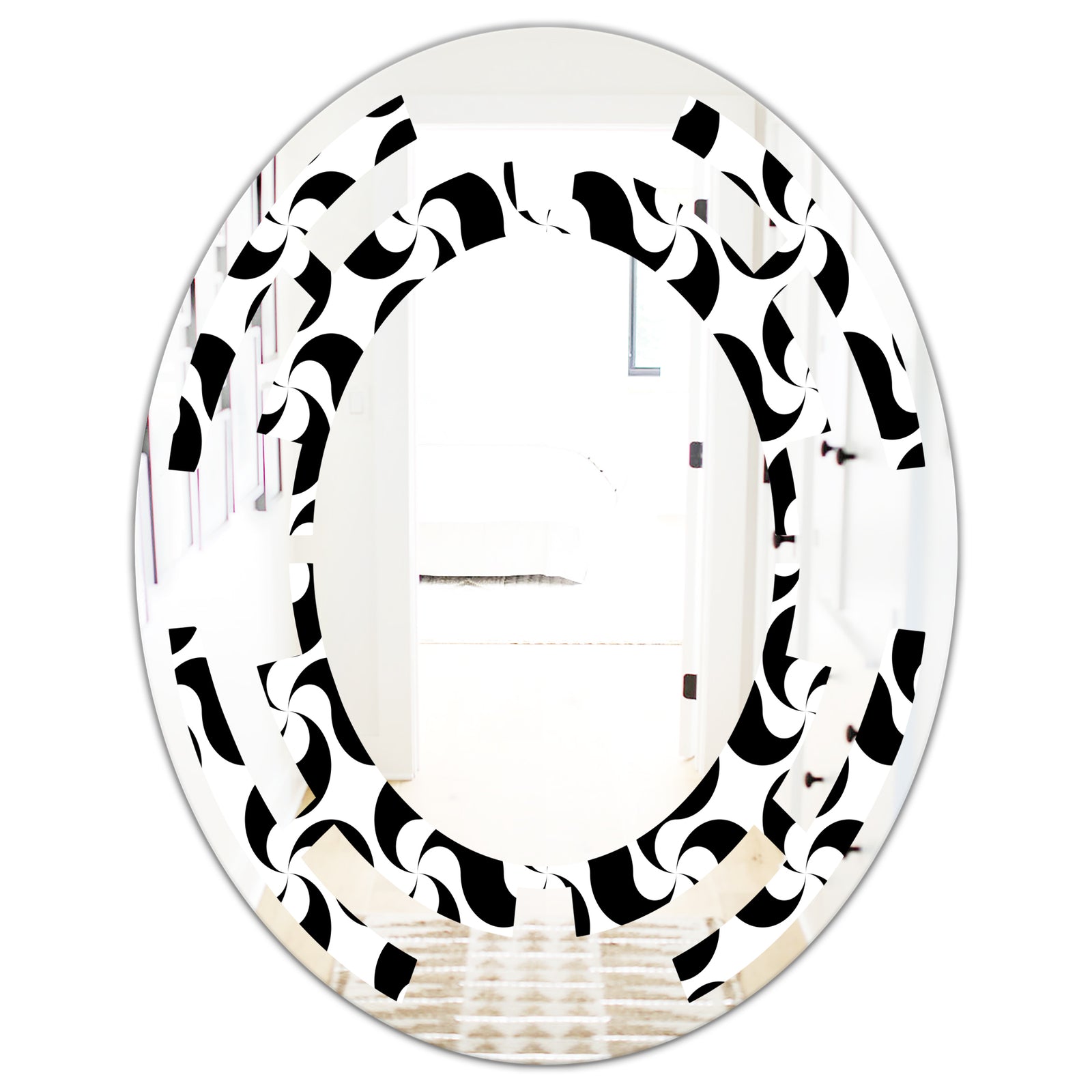 Monochrome Geometric Pattern IV - Modern Round or Oval Wall Mirror - Space