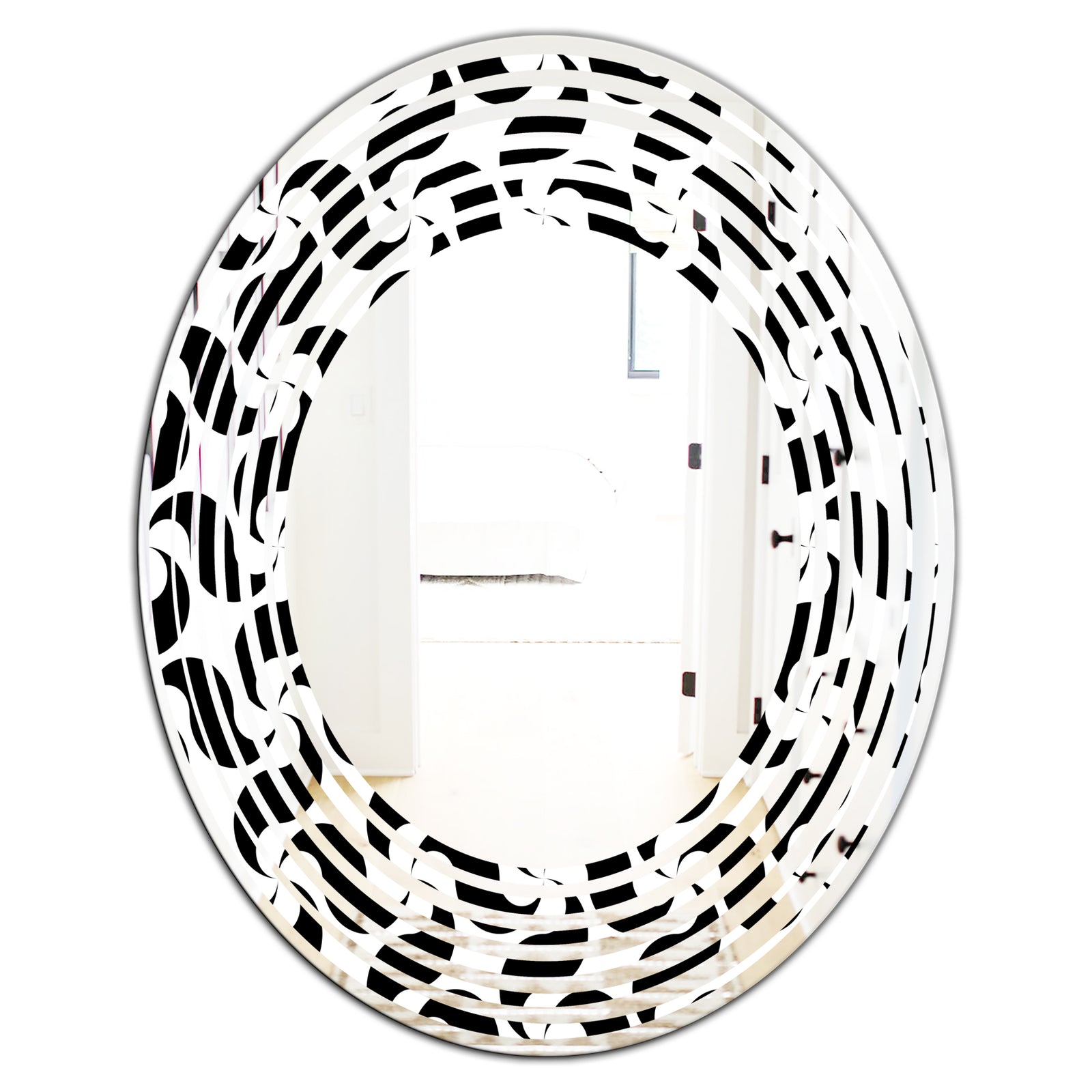 Monochrome Geometric Pattern IV - Modern Round or Oval Wall Mirror - Wave
