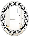 Monochrome Geometric Pattern IV - Modern Round or Oval Wall Mirror - Leaves