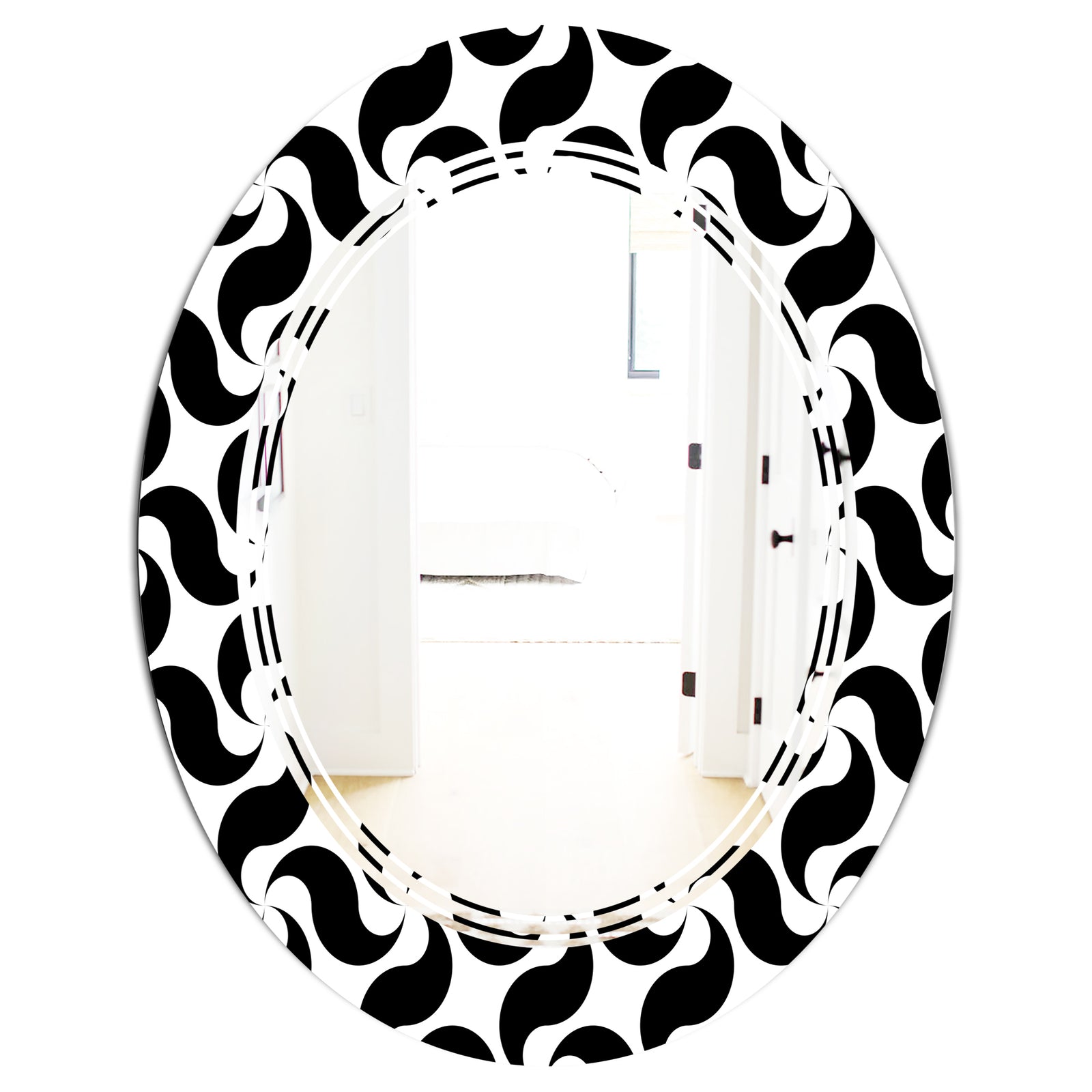 Monochrome Geometric Pattern IV - Modern Round or Oval Wall Mirror - Triple C