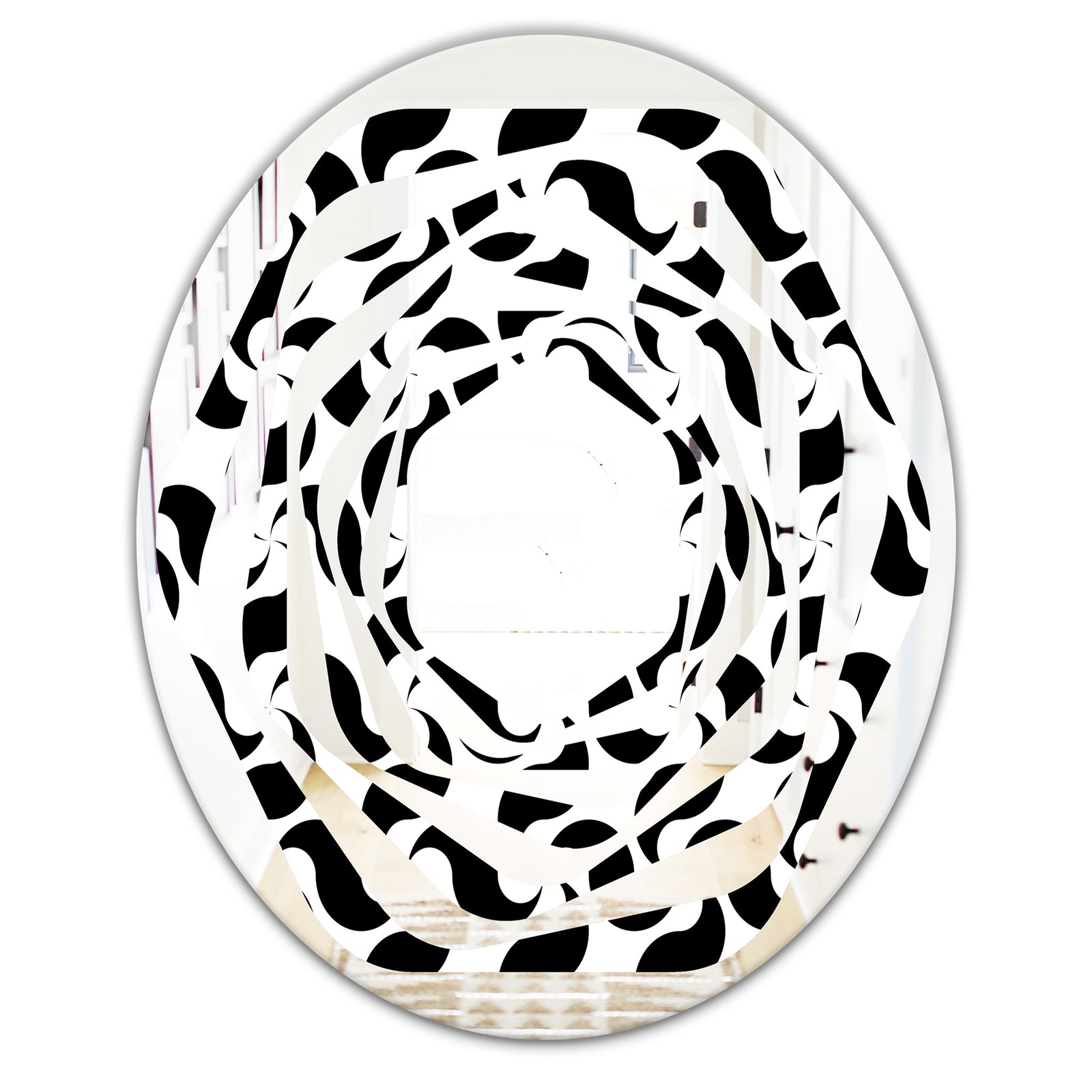 Monochrome Geometric Pattern IV - Modern Round or Oval Wall Mirror - Whirl