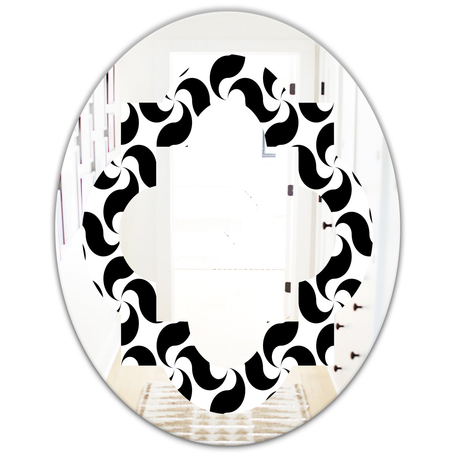 Monochrome Geometric Pattern IV - Modern Round or Oval Wall Mirror - Quatrefoil
