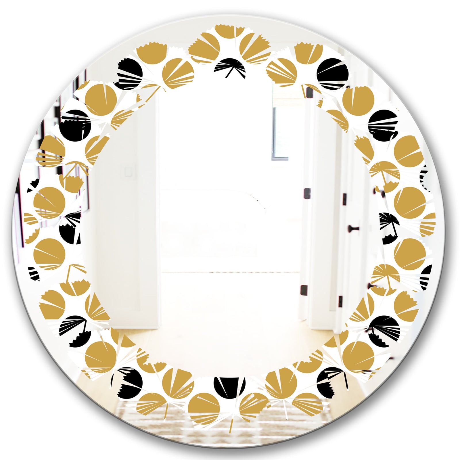 Golden Polka Dot - Modern Round or Oval Wall Mirror - Leaves