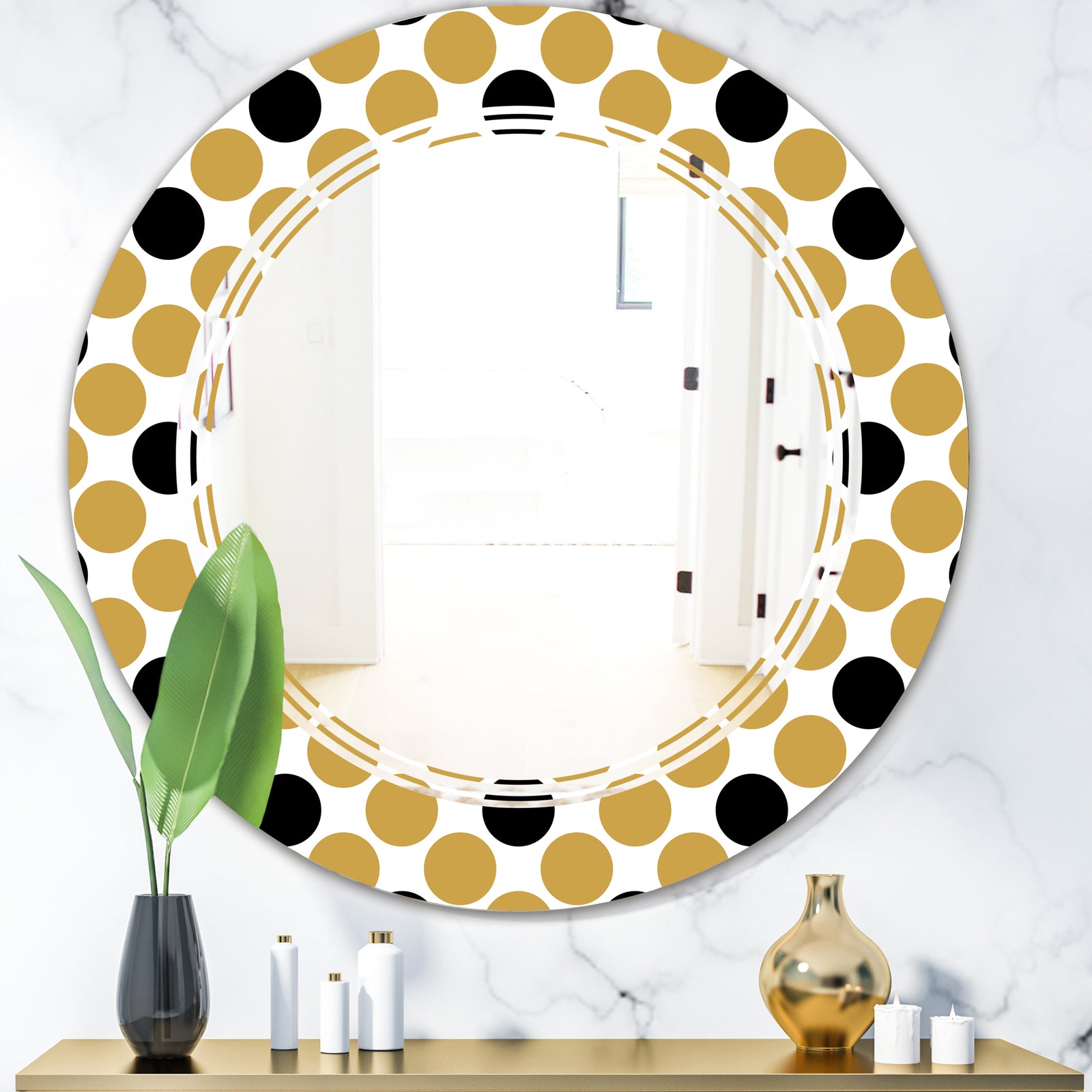 Golden Polka Dot - Modern Round or Oval Wall Mirror - Triple C