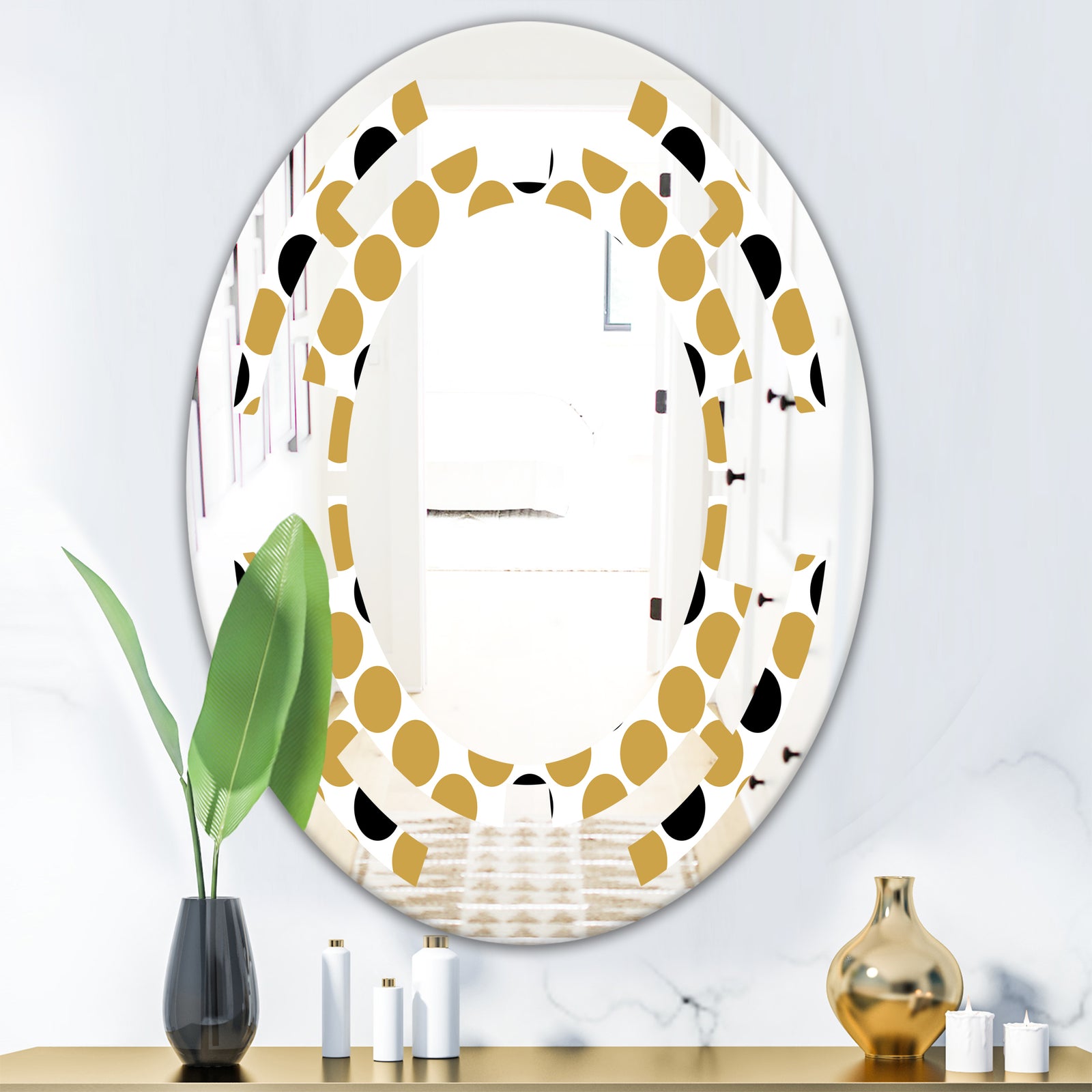 Golden Polka Dot - Modern Round or Oval Wall Mirror - Space