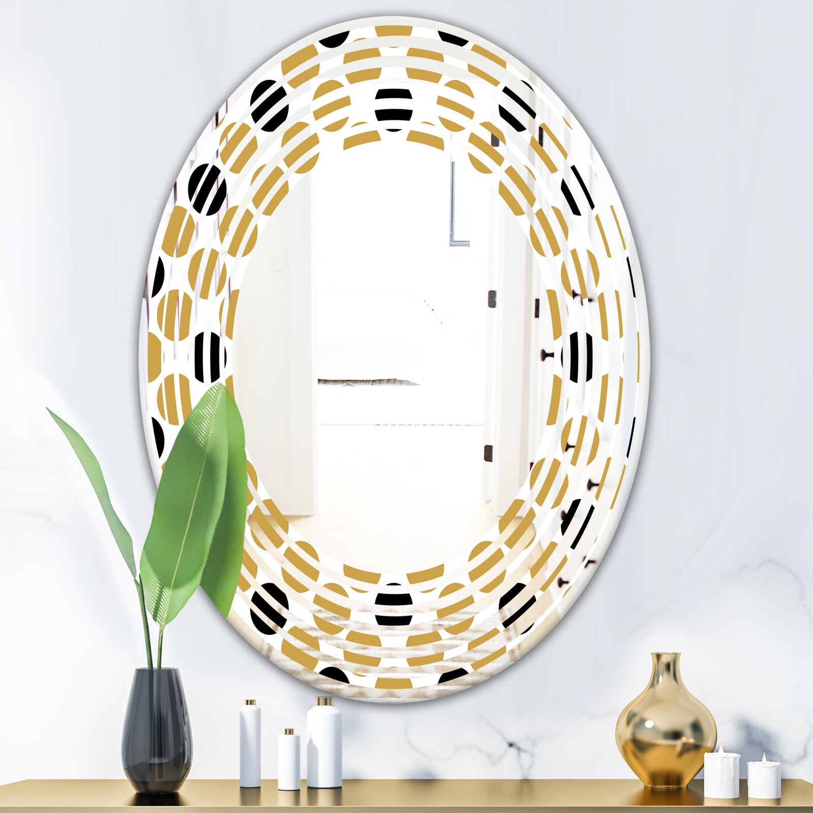 Golden Polka Dot - Modern Round or Oval Wall Mirror - Wave