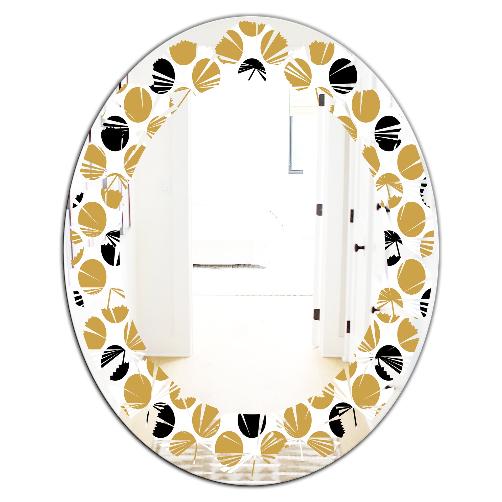 Golden Polka Dot - Modern Round or Oval Wall Mirror - Leaves