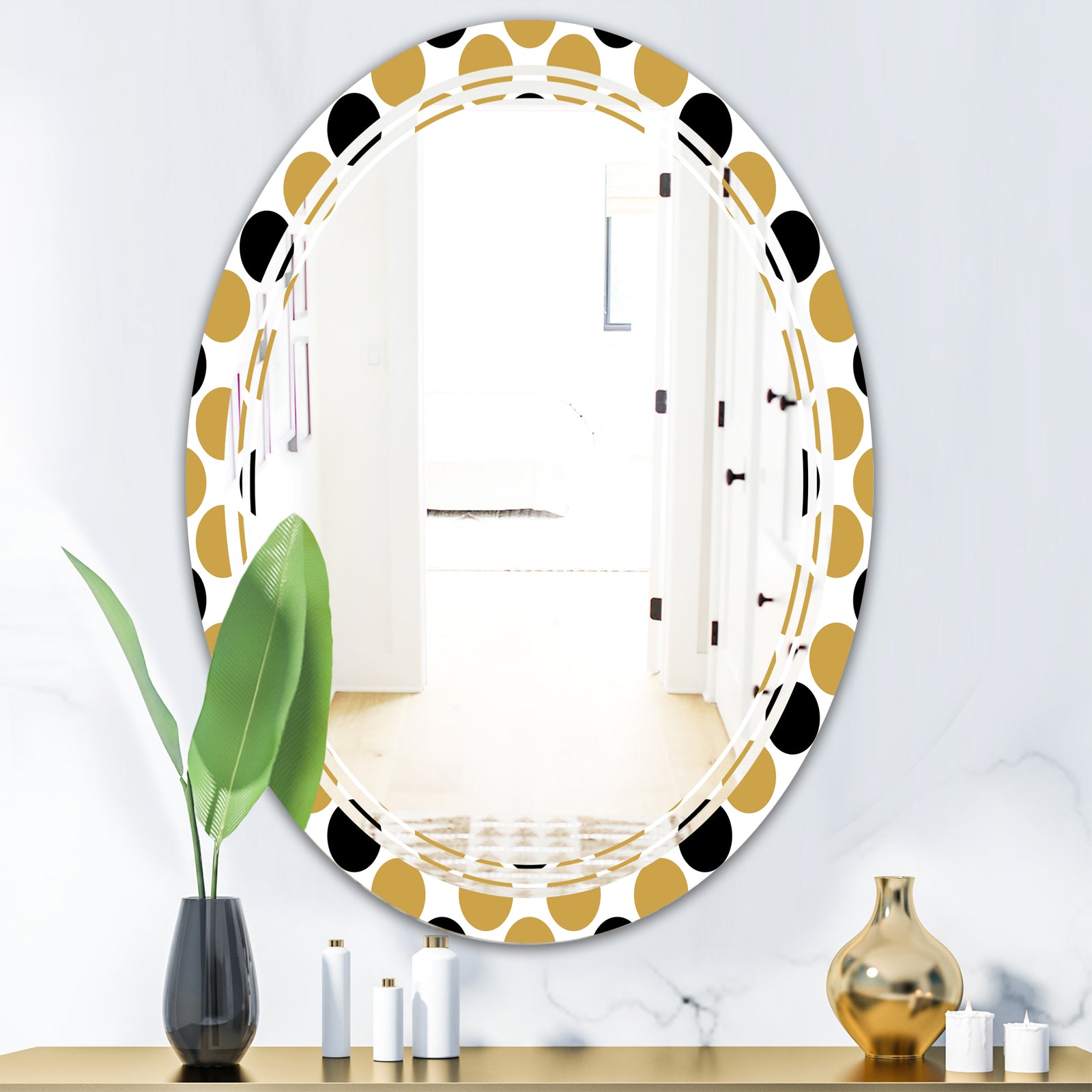 Golden Polka Dot - Modern Round or Oval Wall Mirror - Triple C