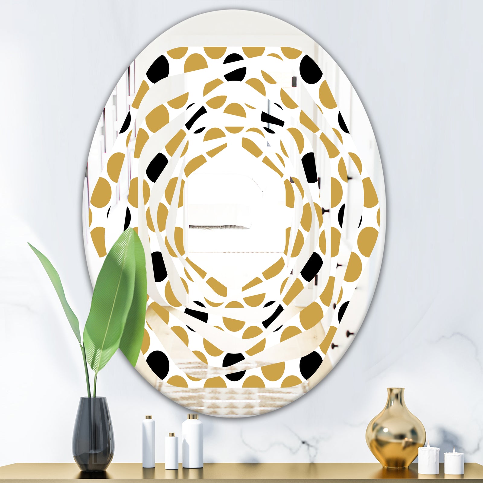 Golden Polka Dot - Modern Round or Oval Wall Mirror - Whirl