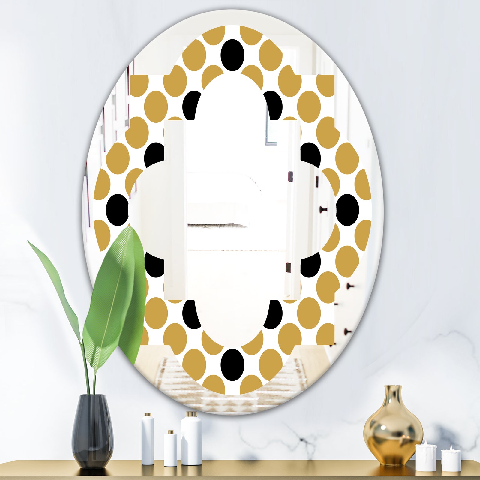Golden Polka Dot - Modern Round or Oval Wall Mirror - Quatrefoil