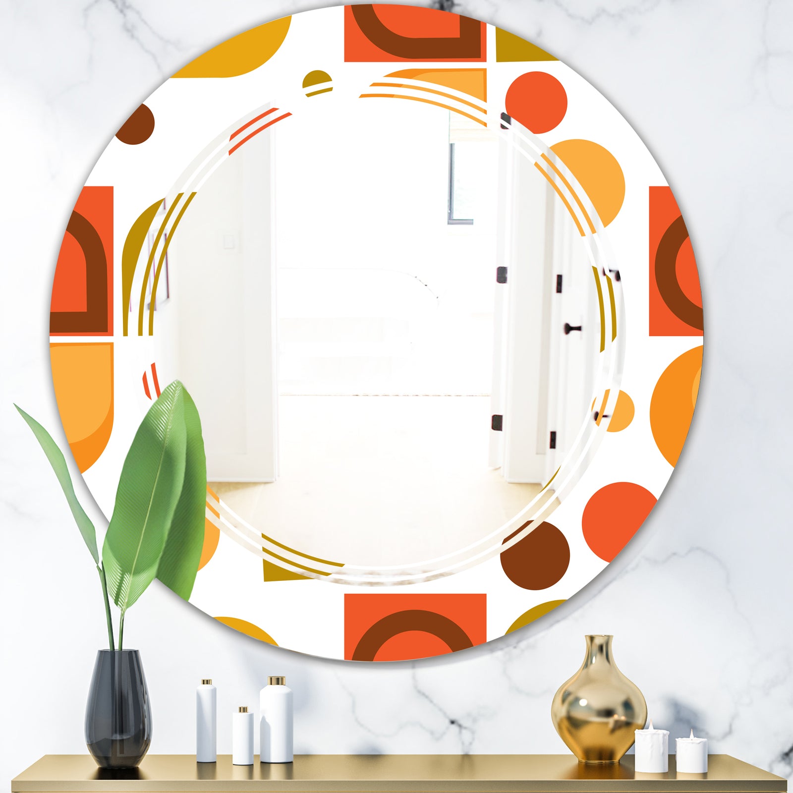 Abstract Retro Geometric I - Modern Round or Oval Wall Mirror - Triple C