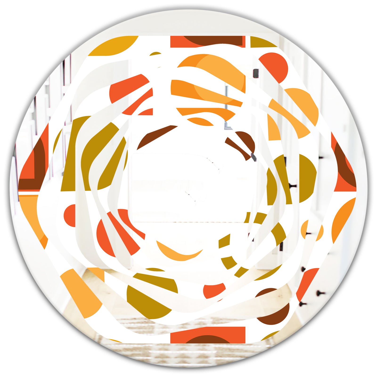 Abstract Retro Geometric I - Modern Round or Oval Wall Mirror - Whirl