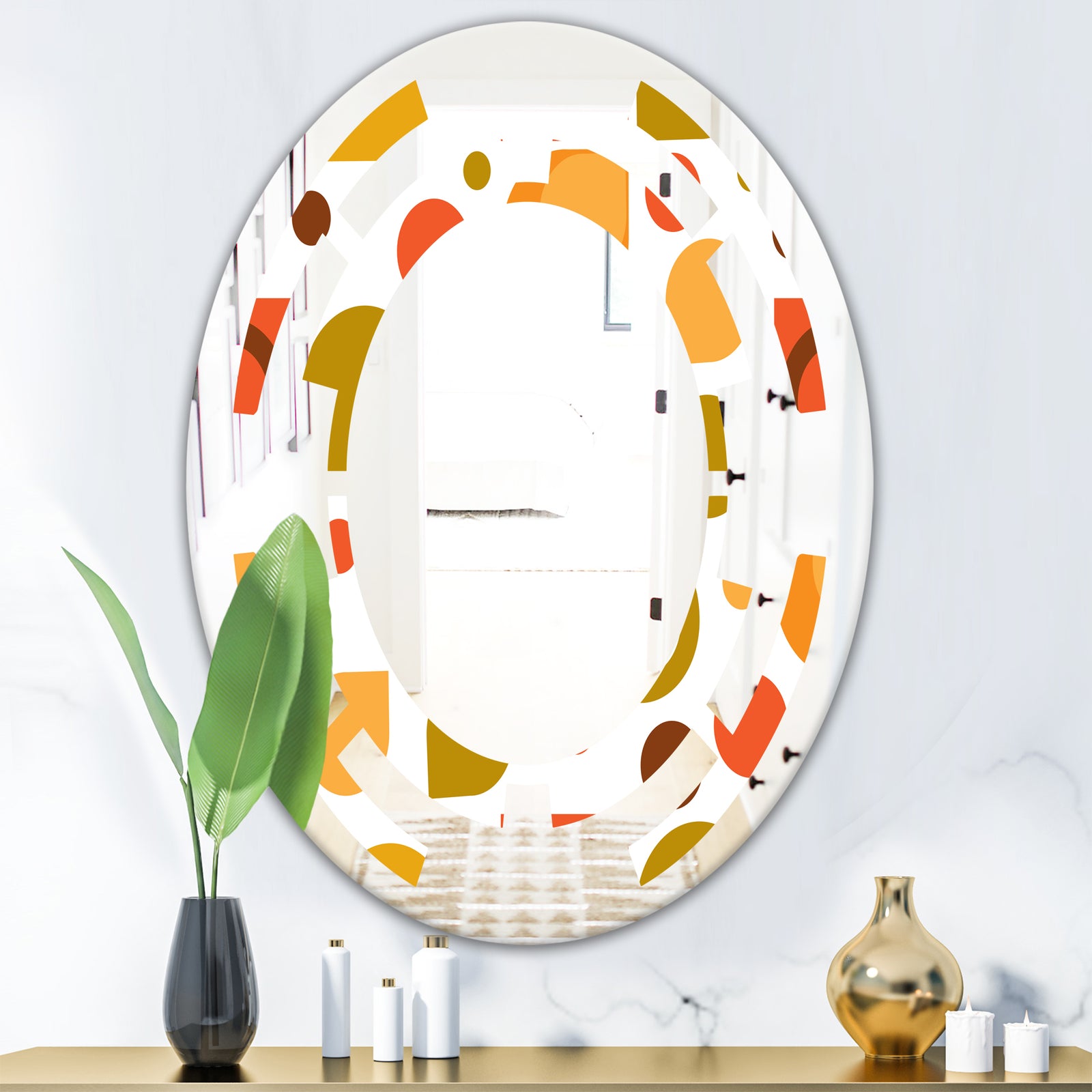 Abstract Retro Geometric I - Modern Round or Oval Wall Mirror - Space