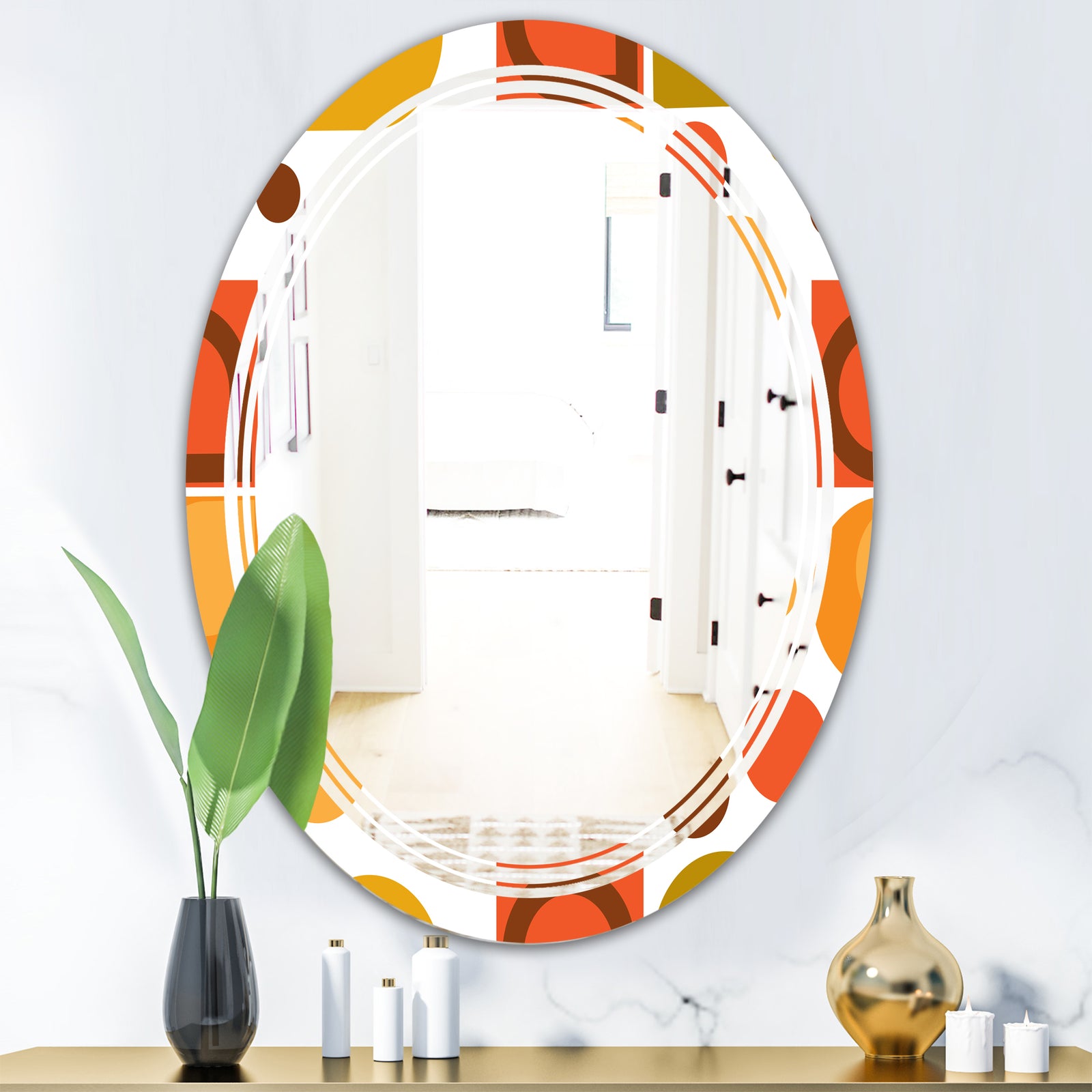 Abstract Retro Geometric I - Modern Round or Oval Wall Mirror - Triple C